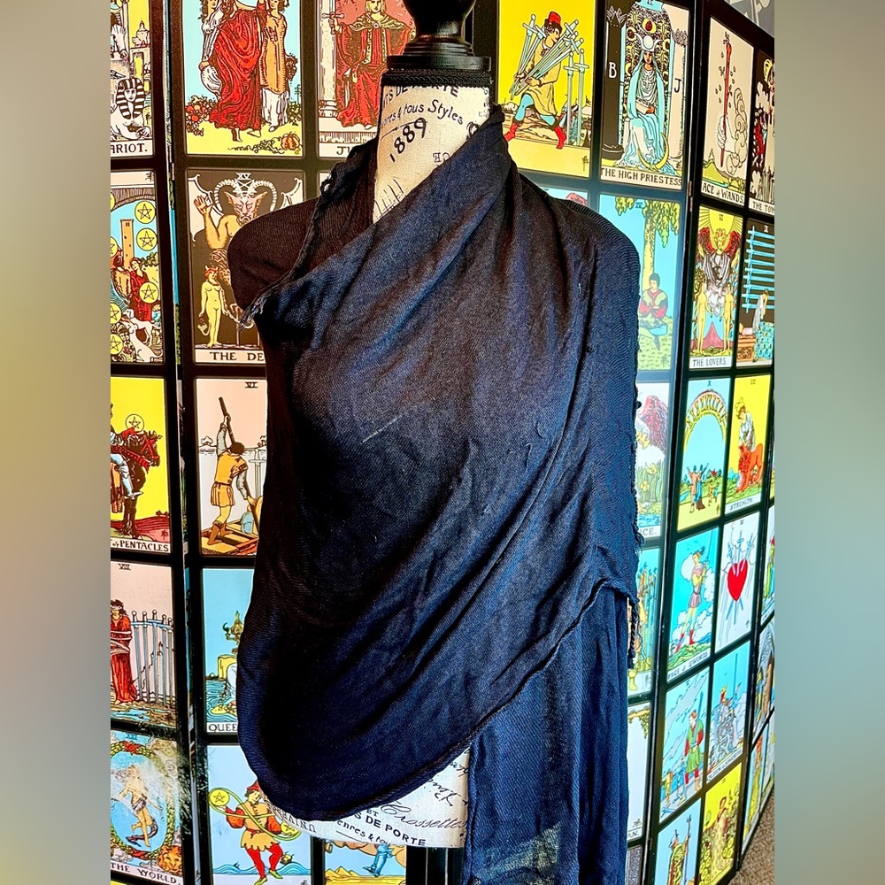 Long Black Fringe Shawl